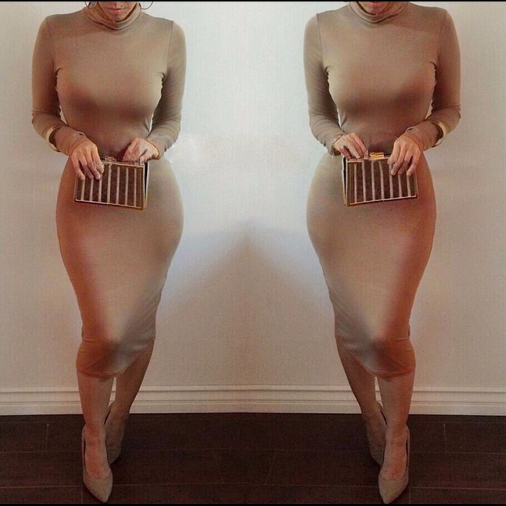 New Trending Nude Form Fitting Bodycon Dress - Picture 2 of 8